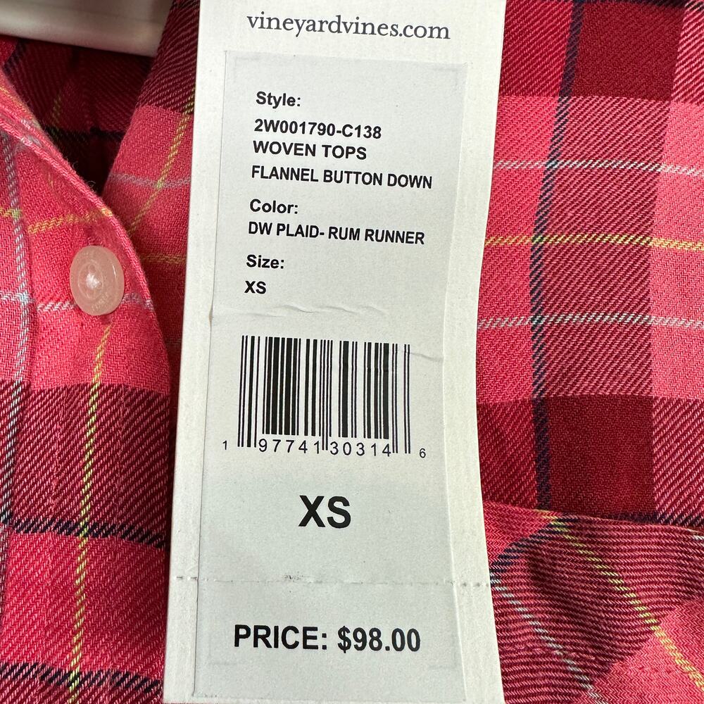 Vineyard Vines Plaid Flannel Button Up Womens XS Pink Red NEW - Picture 5 of 6